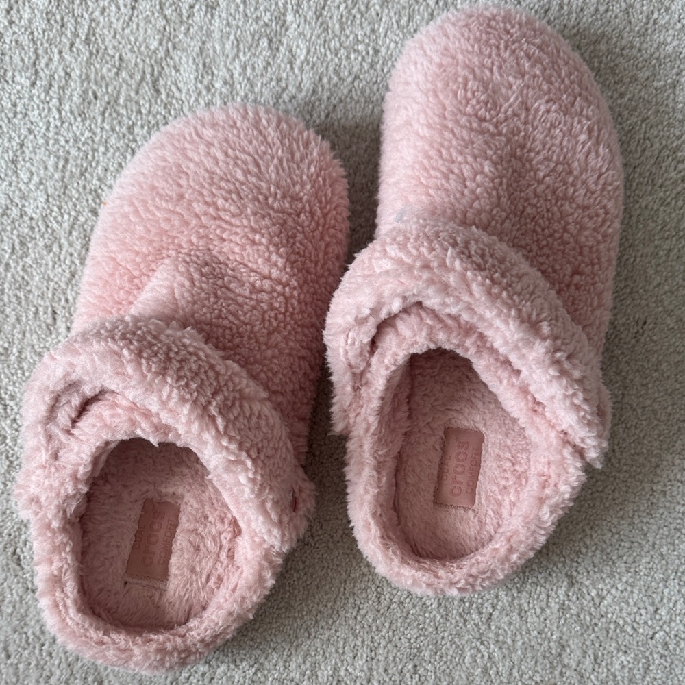 CROCS Pink Fuzzy Slippers